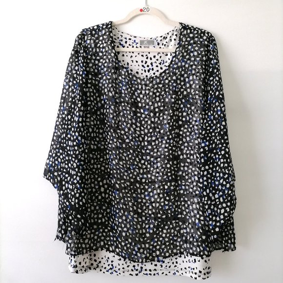 JM Collections Womens Black Round Neck Flared Sleeve Spotted Blouse Top Size XL - Picture 1 of 7